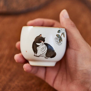 Gohobi Hand-painted Cat Hydrangeas Cup