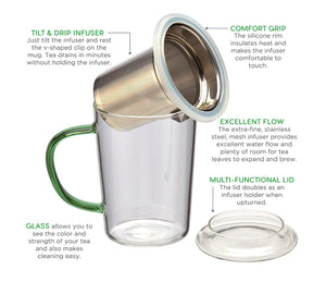 CasaWare Glass Tea Infuser Mug Blue - 18oz