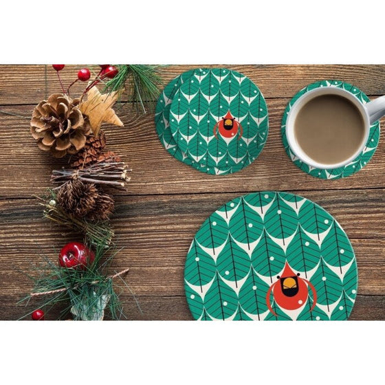 Charley Harper's Coniferous Cardinal Stone Coaster Set