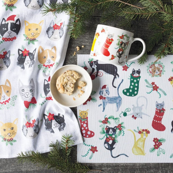 Meowy Christmas Floursack Kitchen Towel