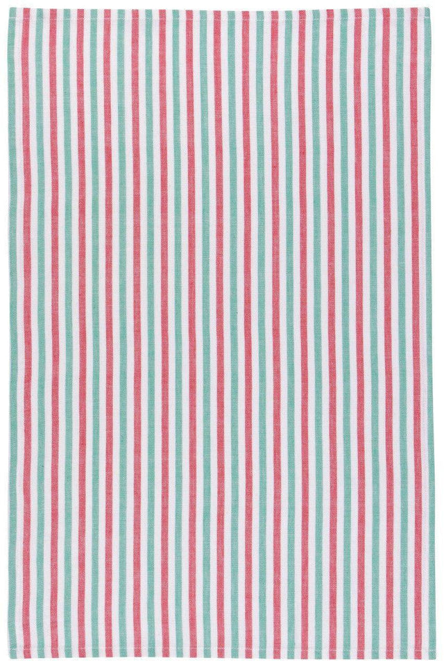 Red, Green Stripe on White Kitchen Towel - Todd & Holland Tea Merchants