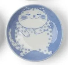 Polka Dot Light Blue Cat Lying & Sleeping Plate
