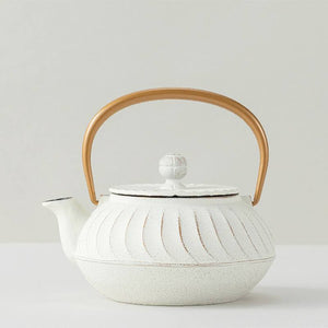 Tetsubin Cast Iron Teapot White Wave Gold Handle