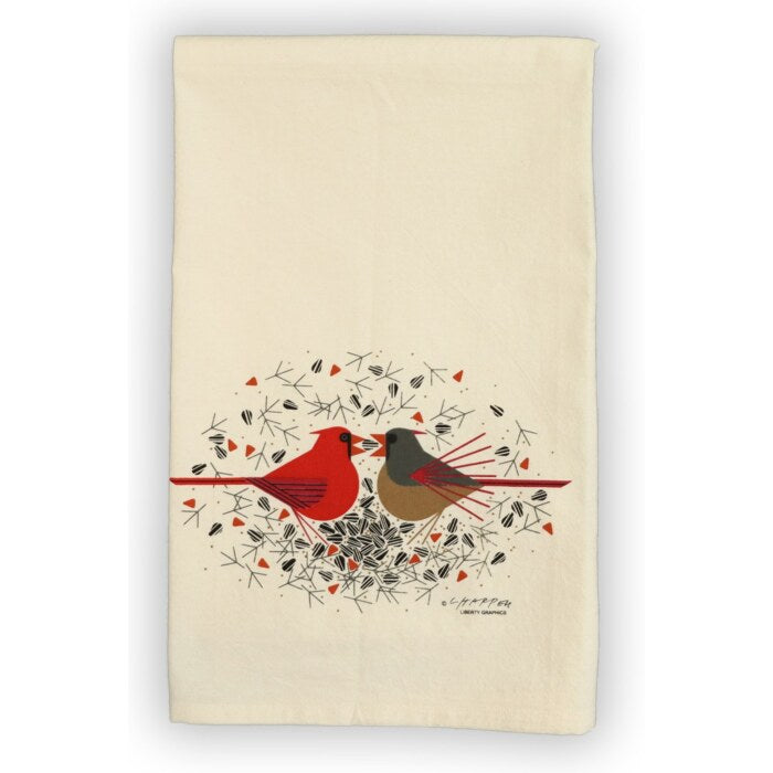 Charley Harper Cardinal Courtship Tea Towel